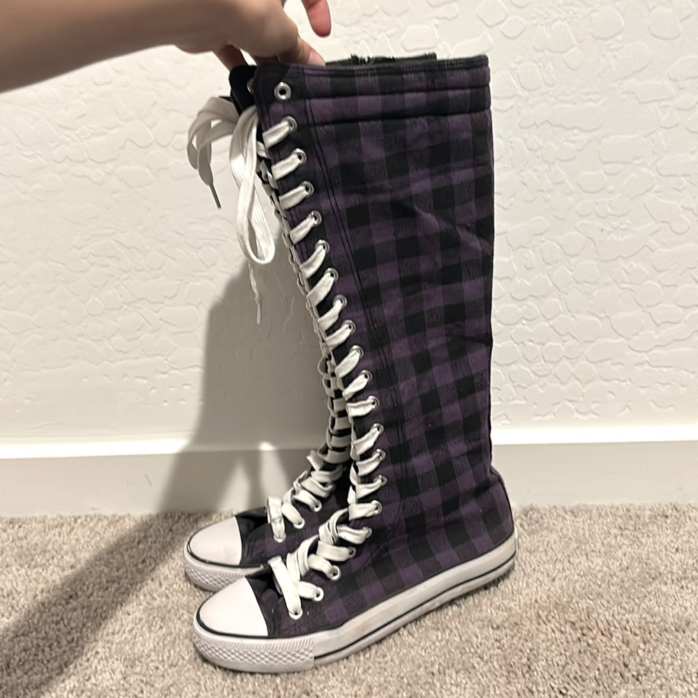 Black and Purple Plaid High Converse